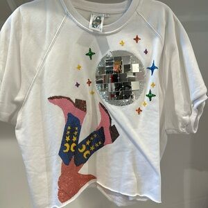 queen of sparkles disco ball and boot top